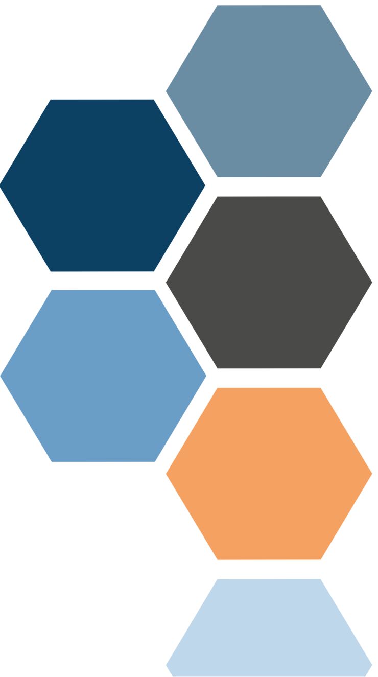 decorative illustration of hexagons in blue, orange and gray